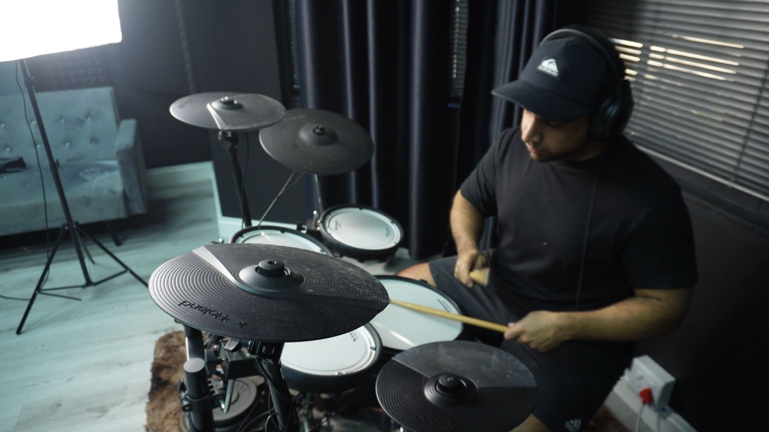 Drums setup in studio